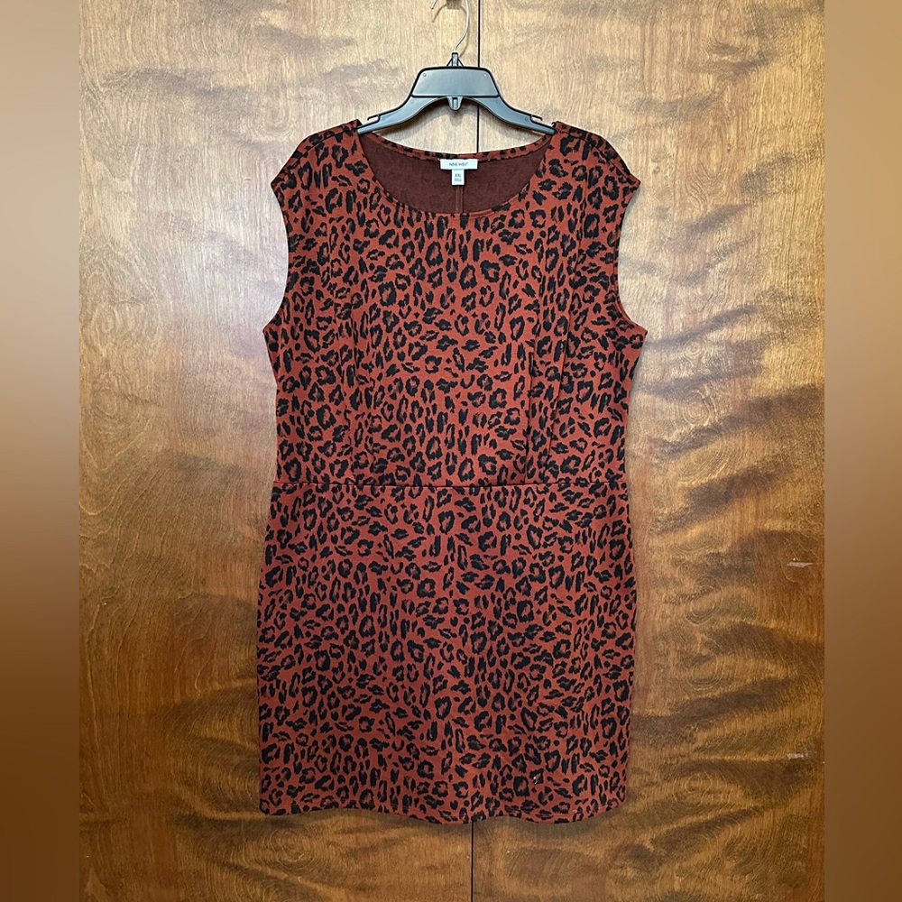 Nine West Ponte Knit Fall Sheath Dress Womens XXL Brown Leopard Print Career